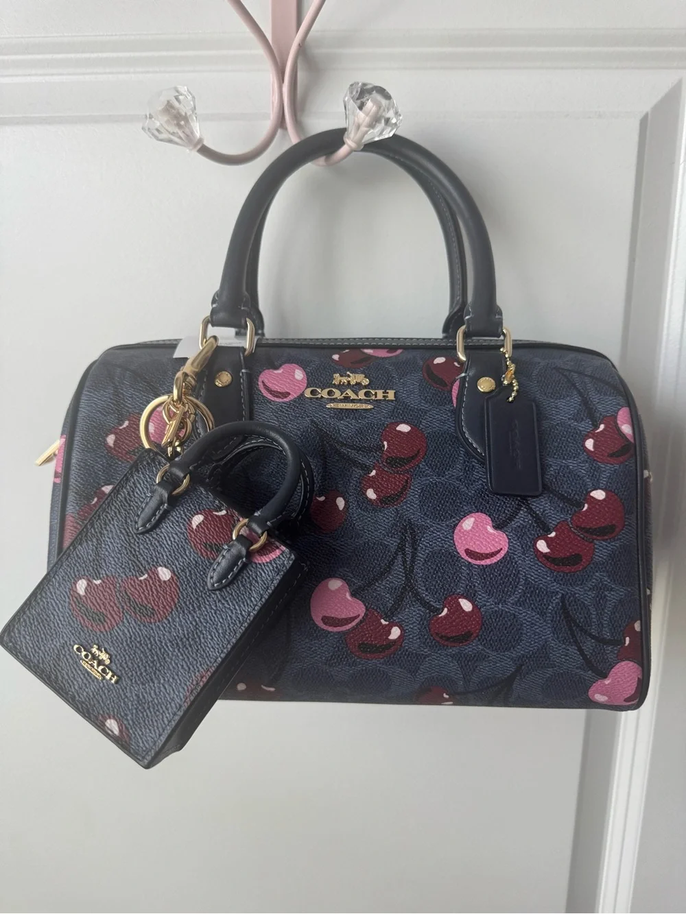 NWT Coach Rowan Satchel Cherry Signature Canvas | NWOT Snap Wallet & Charm